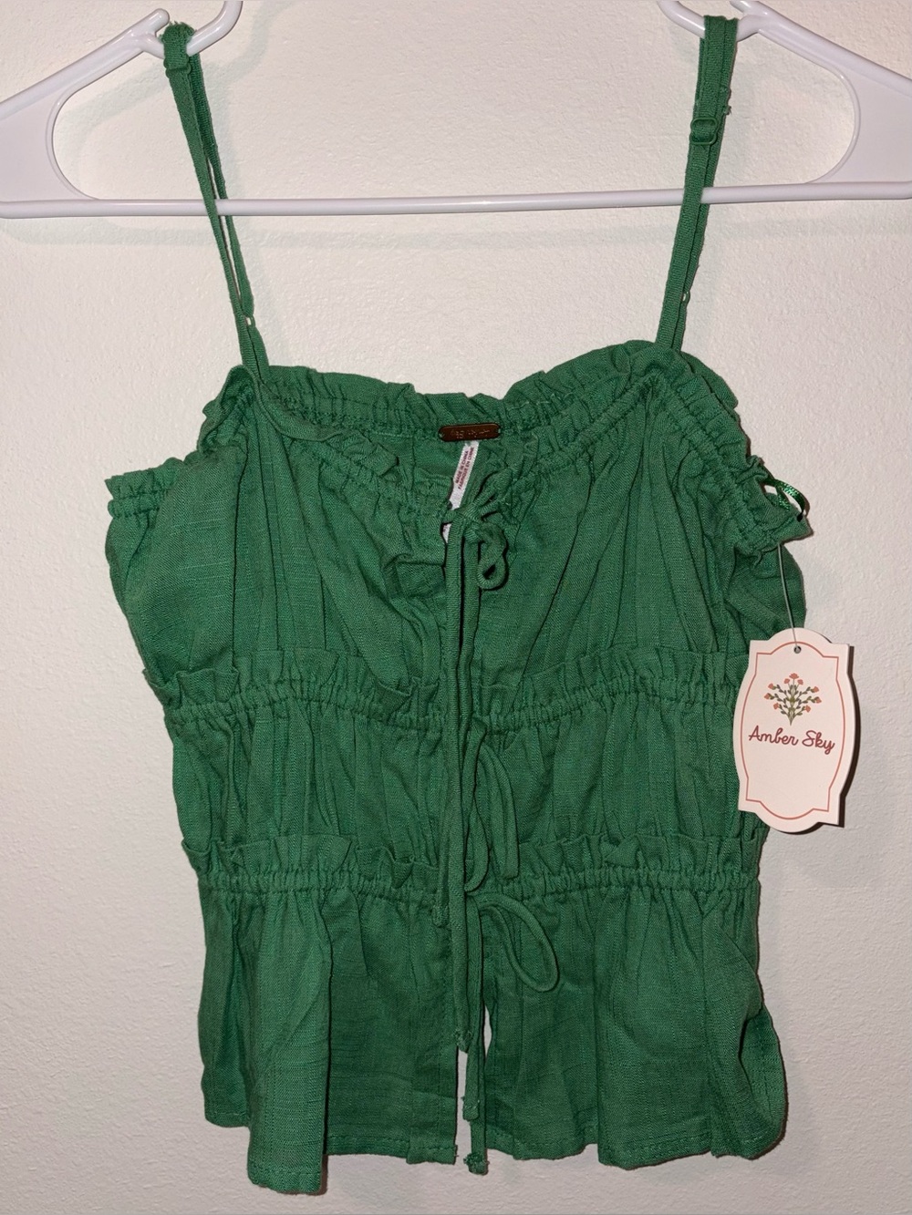 Amber Sky Green Ruched Tie-Front Tank Top Size M - New